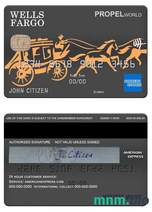 USA Wells Fargo bank Amex karta w pełni edytowalne PSD